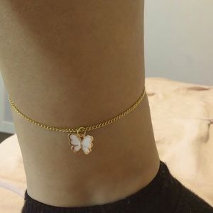 White and gold butterfly anklet